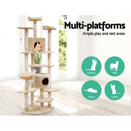 i.Pet Cat Tree 203cm Trees Scratching Post Scratcher Tower Condo House Furniture Wood Beige - Image 3