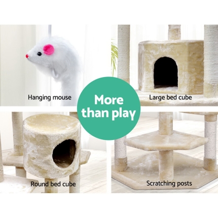 i.Pet Cat Tree 203cm Trees Scratching Post Scratcher Tower Condo House Furniture Wood Beige - Image 5