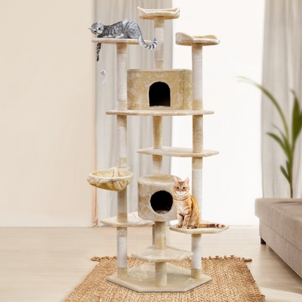 i.Pet Cat Tree 203cm Trees Scratching Post Scratcher Tower Condo House Furniture Wood Beige - Image 7