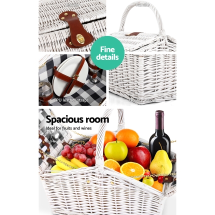 Alfresco 2 Person Picnic Basket Baskets White Deluxe Outdoor Corporate Blanket Park - Image 4