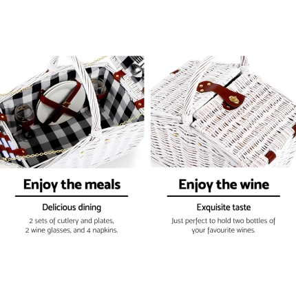 Alfresco 2 Person Picnic Basket Baskets White Deluxe Outdoor Corporate Blanket Park - Image 5