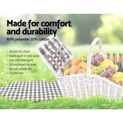 Alfresco 2 Person Picnic Basket Baskets White Deluxe Outdoor Corporate Blanket Park - Image 6