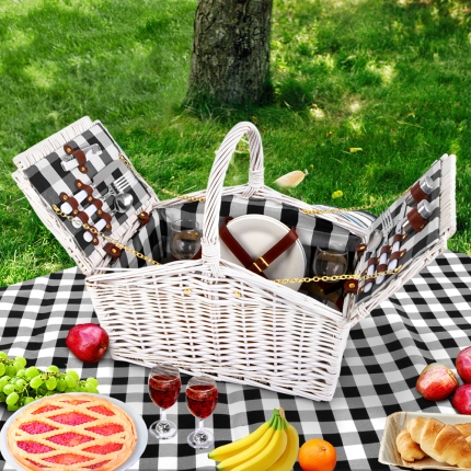 Alfresco 2 Person Picnic Basket Baskets White Deluxe Outdoor Corporate Blanket Park - Image 7