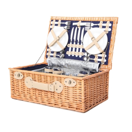Alfresco 4 Person Picnic Basket Baskets Blue Deluxe Outdoor Corporate Blanket Park - Image 3