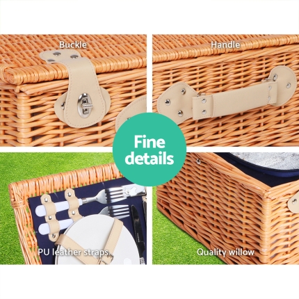 Alfresco 4 Person Picnic Basket Baskets Blue Deluxe Outdoor Corporate Blanket Park - Image 4