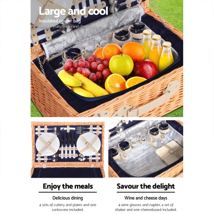 Alfresco 4 Person Picnic Basket Baskets Blue Deluxe Outdoor Corporate Blanket Park - Image 5