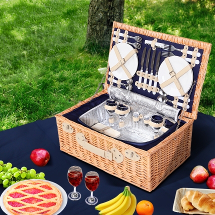 Alfresco 4 Person Picnic Basket Baskets Blue Deluxe Outdoor Corporate Blanket Park - Image 7