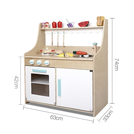 Keezi Kids Wooden Kitchen Play Set - Natural & White - Image 2