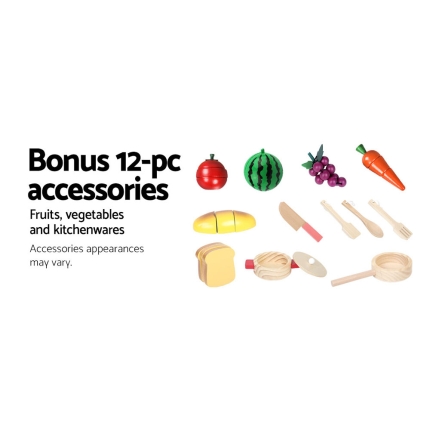 Keezi Kids Wooden Kitchen Play Set - Natural & White - Image 6