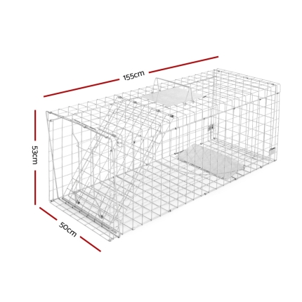 Humane Animal Trap Cage 150 x 50 x 53cm  - Silver - Image 2