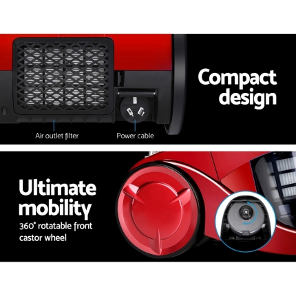 Devanti Bagless Vacuum Cleaner Cleaners Cyclone Cyclonic Vac HEPA Filter Car Home Office 2200W Red - Image 5