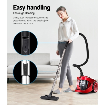 Devanti Bagless Vacuum Cleaner Cleaners Cyclone Cyclonic Vac HEPA Filter Car Home Office 2200W Red - Image 6