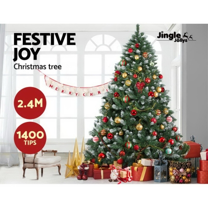 Jingle Jollys 2.4M 8FT Christmas Tree Xmas Home Decoration 1400 Tips Snowy Green - Image 3