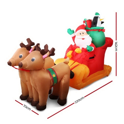 Jingle Jollys 2.2M Christmas Inflatable Santa Sleigh Ride Reindeer Deer Decor - Image 2