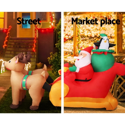Jingle Jollys 2.2M Christmas Inflatable Santa Sleigh Ride Reindeer Deer Decor - Image 3