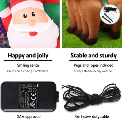 Jingle Jollys 2.2M Christmas Inflatable Santa Sleigh Ride Reindeer Deer Decor - Image 6