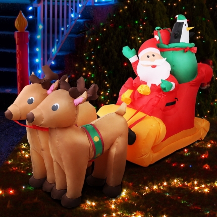 Jingle Jollys 2.2M Christmas Inflatable Santa Sleigh Ride Reindeer Deer Decor - Image 7