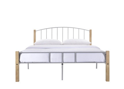 QUEEN  bed frame w/ solidwood post in Natural + Silver - Image 2