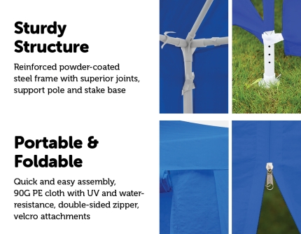 3x6m Gazebo Outdoor Marquee Tent Canopy Blue - Image 4