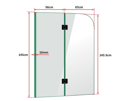 1200 x 1450mm Frameless Bath Panel 10mm Glass Shower Screen By Della Francesca - Image 2