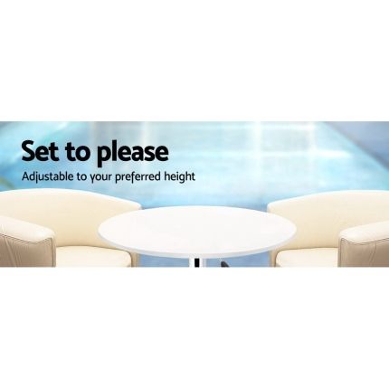 Artiss Adjustable Bar Table Gas Lift Wood Metal White - Image 5