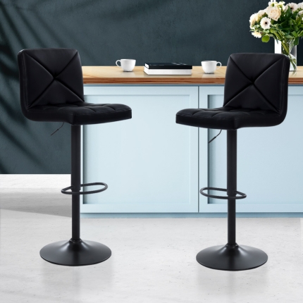 Artiss Set of 2 PU Leather Gas Lift Bar Stools - Black - Image 9