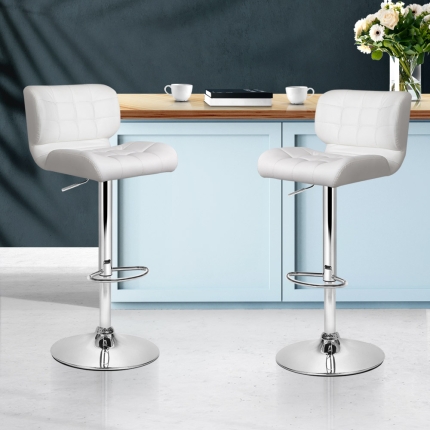 Artiss Set of 2 PU Leather Gas Lift Bar Stools - White and Chrome - Image 7