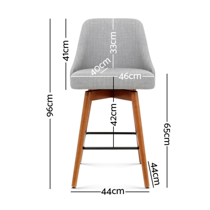 Artiss 2x Wooden Bar Stools Swivel Bar Stool Kitchen Cafe Fabric Light Grey - Image 2