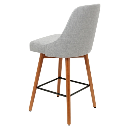 Artiss 2x Wooden Bar Stools Swivel Bar Stool Kitchen Cafe Fabric Light Grey - Image 3