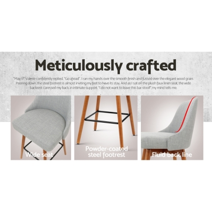 Artiss 2x Wooden Bar Stools Swivel Bar Stool Kitchen Cafe Fabric Light Grey - Image 4