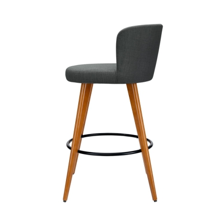 Artiss 2x Wooden Bar Stools Modern Bar Stool Kitchen Fabric Charcoal - Image 3
