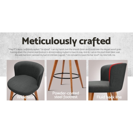 Artiss 2x Wooden Bar Stools Modern Bar Stool Kitchen Fabric Charcoal - Image 5