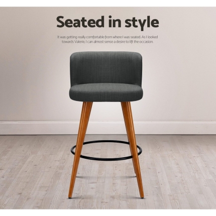 Artiss 2x Wooden Bar Stools Modern Bar Stool Kitchen Fabric Charcoal - Image 6