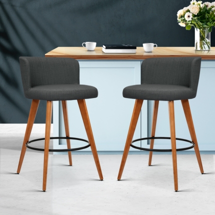 Artiss 2x Wooden Bar Stools Modern Bar Stool Kitchen Fabric Charcoal - Image 7