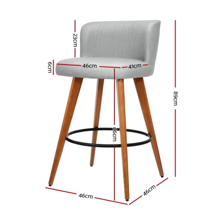 Artiss 2x Wooden Bar Stools Modern Bar Stool Kitchen Fabric Light Grey - Image 2