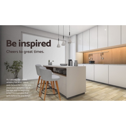 Artiss 2x Wooden Bar Stools Modern Bar Stool Kitchen Fabric Light Grey - Image 4