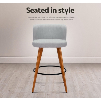 Artiss 2x Wooden Bar Stools Modern Bar Stool Kitchen Fabric Light Grey - Image 6