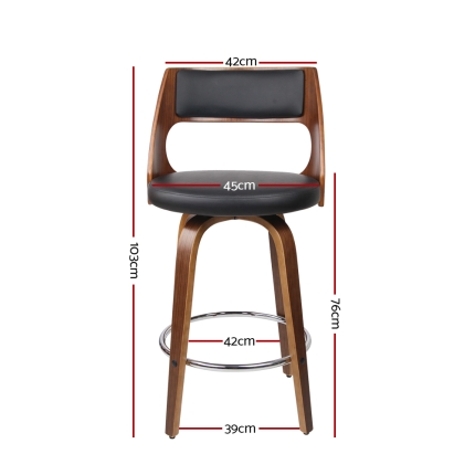 2xArtiss Wooden Bar Stools Swivel Bar Stool Kitchen Dining Chair Cafe Black 76cm - Image 2