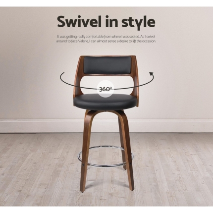 2xArtiss Wooden Bar Stools Swivel Bar Stool Kitchen Dining Chair Cafe Black 76cm - Image 6