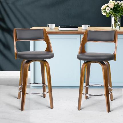 2xArtiss Wooden Bar Stools Swivel Bar Stool Kitchen Dining Chair Cafe Black 76cm - Image 7