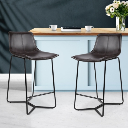 Artiss Set of 2 PU Leather Bar Stools - Metal Black - Image 7