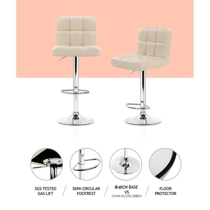 Artiss Set of 2 PU Leather Gas Lift Bar Stools - Beige - Image 4