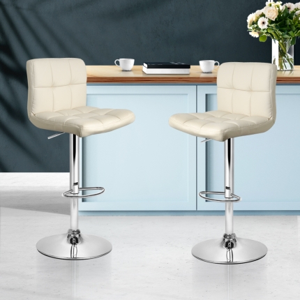 Artiss Set of 2 PU Leather Gas Lift Bar Stools - Beige - Image 7