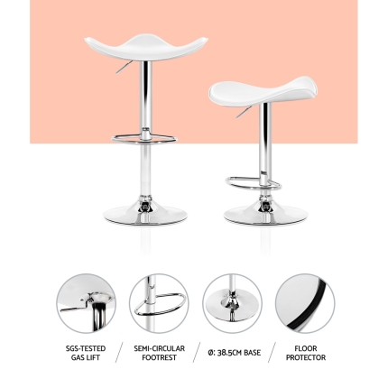 Artiss Set of 2 Gas Lift Bar Stools PU Leather - White and Chrome - Image 3