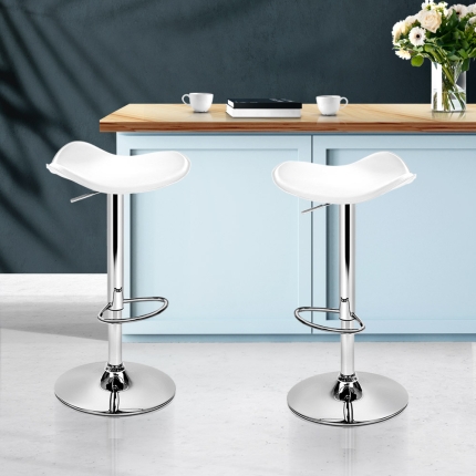 Artiss Set of 2 Gas Lift Bar Stools PU Leather - White and Chrome - Image 7