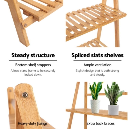 Artiss Bamboo Wooden Ladder Shelf Plant Stand Foldable - Image 3