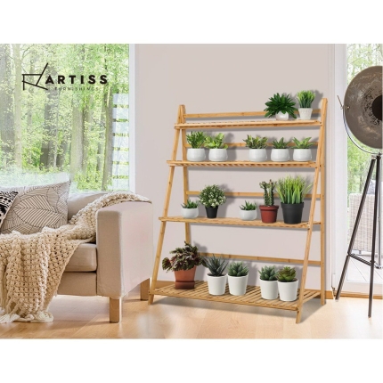 Artiss Bamboo Wooden Ladder Shelf Plant Stand Foldable - Image 6