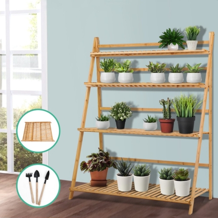 Artiss Bamboo Wooden Ladder Shelf Plant Stand Foldable - Image 7