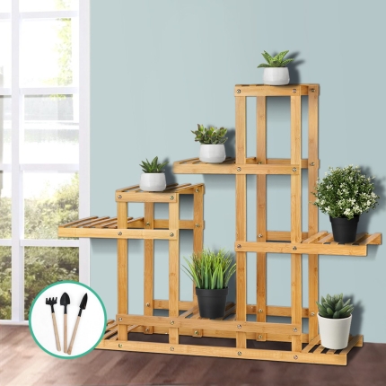 Artiss Bamboo Wooden Plant Stand Garden Planter Flower Pots Stand Shelf - Image 7