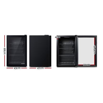 Devanti 70L Bar Fridge Glass Door Mini Countertop Freezer Fridges Bottle Cooler - Image 2